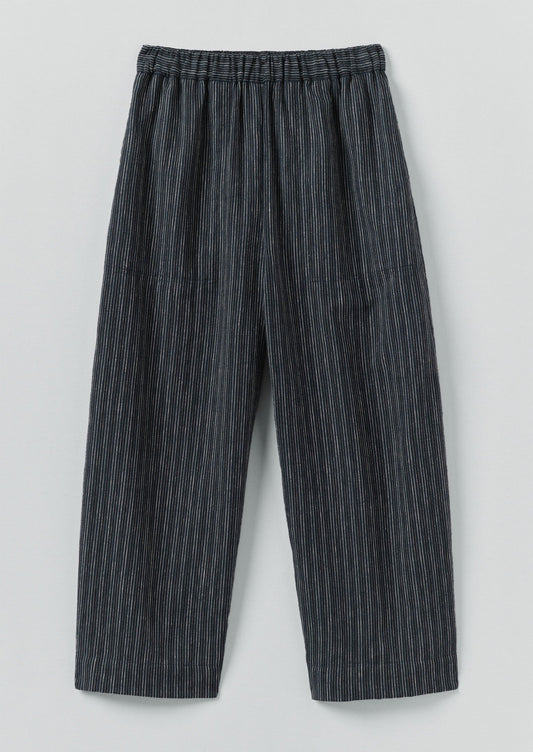 Stripe Linen Cotton Barrel Leg Trousers | Shadow Blue/Black